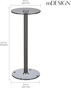 mDesign Glass Top Side/End Drink Table - Tall Modern Round Accent Metal Nightstand Furniture for Living Room, Dorm, Home Office, and Bedroom - 9" Round - Dark Smoke Gray/Black