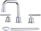 WOWOW Widespread Bathroom Faucet Chrome 8 inch Bathroom Sink Faucet Adjustable 3 Pieces Basin Faucets 360° Swivel Spout Modern Lavatory Faucet Vanity Faucets Water Supply Lines Quick Install Pipe