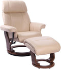 Pemberly Row Stressless Recliner with Ottoman in Beige Faux Leather, Swivel Recliner Ottoman for Comfortable Home Seating