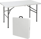 SIMPLI-MAGIC 4ft Plastic Folding Table, Indoor Outdoor Heavy Duty Portable/Handle, Lock for Picnic, Party, Camping - White