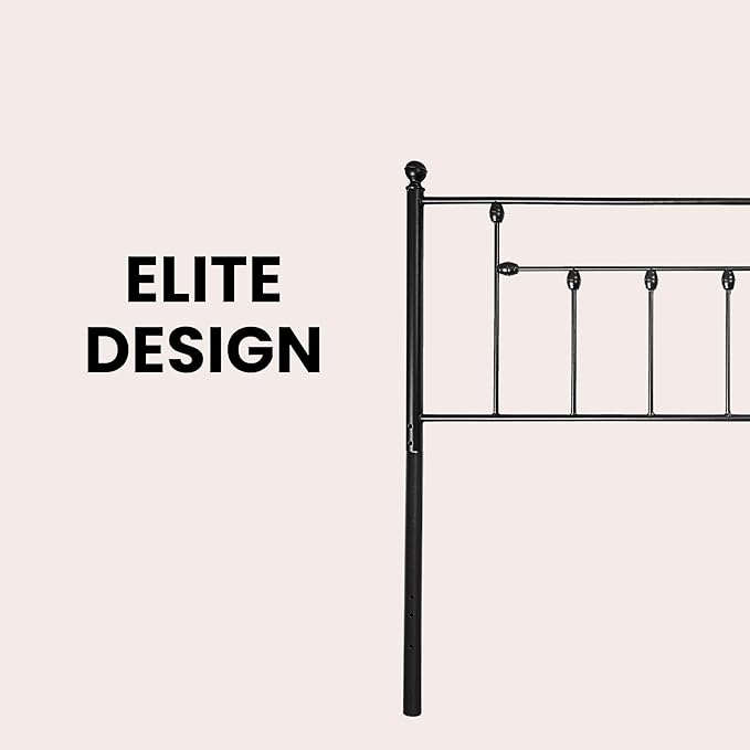 Victorian Metal Headboards, Adjustable Height Iron Frame, Rustic Farmhouse Style, Elegant and Durable Design, Easy Assembly, Universal Fit for Kids & Adults, Queen Size, Black Finish