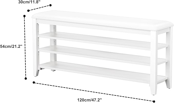 Shoe Bench Storage Rubberwood with Leather Cushion for Entryway Bench Ideal for Hallways Shoe Rack Front Doors Entrances Mudrooms Featuring 3 Height-Adjustable and Removable Shelves