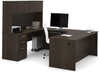 Pemberly Row 71" U Shaped Computer Desk with Hutch in Dark Chocolate