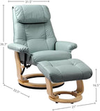 Pemberly Row Stressless Recliner with Ottoman in Blue Leather, Recliner with Ottoman Set for Contemporary Living Room