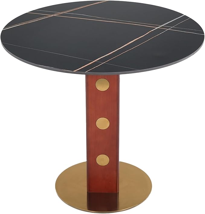 Sintered Stone Office Table and Chair Set - 33.5" Round Table for Small Offices (Red Leg and Black Top, 1 Table and 4 Chairs)
