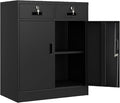 BESFUR Locking Cabinet with 2 Drawers and Lockable Doors, 36" H Black Metal Storage Cabinet with Adjustable Shelf for Home Office, Garage,School, Apartment, Warehouse