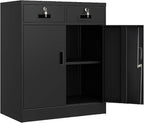 BESFUR Locking Cabinet with 2 Drawers and Lockable Doors, 36" H Black Metal Storage Cabinet with Adjustable Shelf for Home Office, Garage,School, Apartment, Warehouse