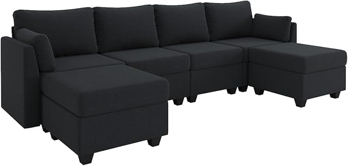 114.17" Modular Sectional Sofa, 6 Seat Sectional Couches with Storage, Memory Foam, Convertible Modular Couch for Living Room, U Shaped Comfy Modular Sofa with Chaise, Black