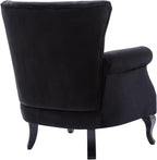 Mid Century Modern Accent Chair Upholstered Armchair Comfy Velvet Fabric Single Sofa with Tufted Wingback for Small Spaces Bedroom Living Room, Black