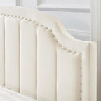 24KF Velvet Fabric Upholstered King/California King Headboard with Nail Trims, Modern Vertical Channel Design with Curved King Headboard, 6052-K-Cream