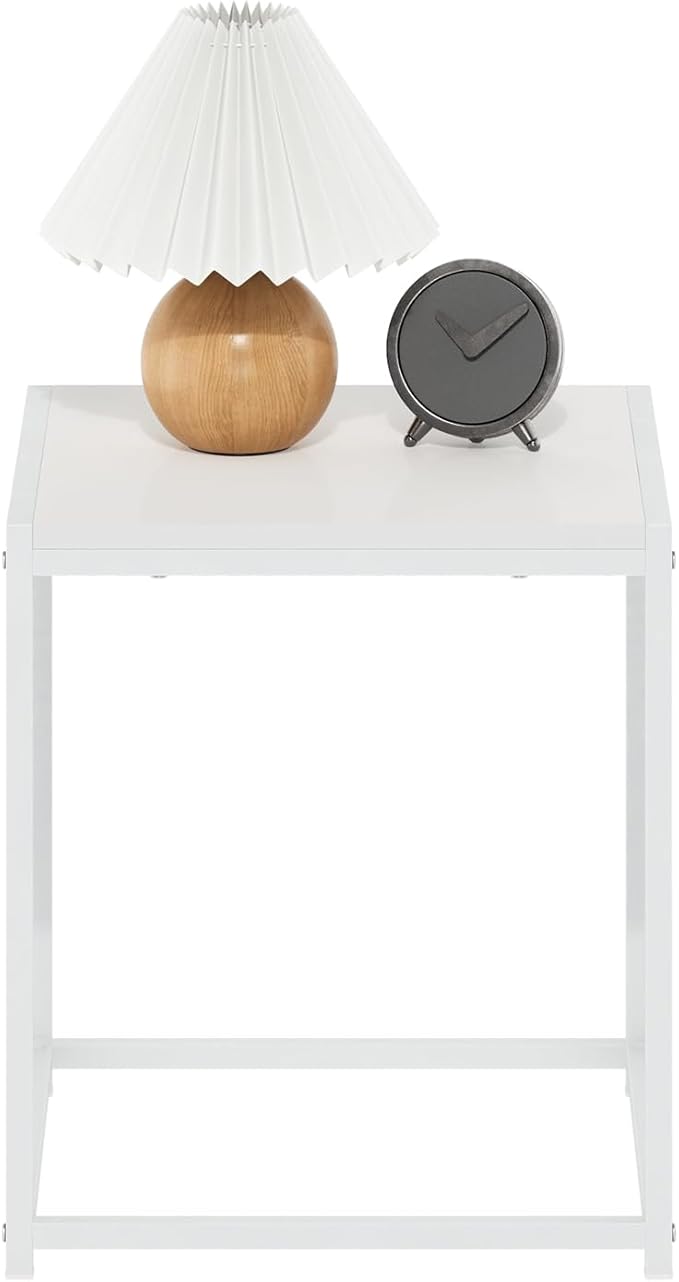 Furinno CAMNUS Side Table, Metal Frame End Table, Toolless Night Stand, Bedside Table, for Living Room, Bedroom, Solid White