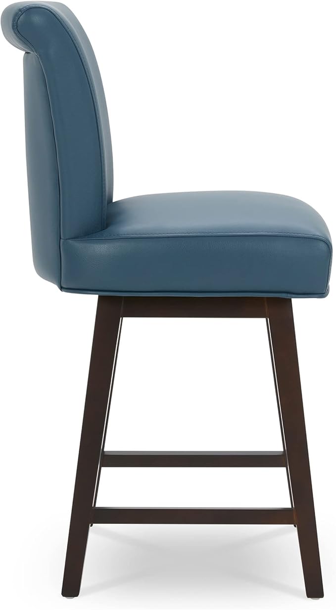 CHITA 26 Inch Counter Height Swivel Bar Stools Set of 2, FSC Certified Modern Upholstered Faux Leather Swivel Barstool Chair with Back, Blue