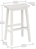 Amazon Basics Solid Wood Saddle-Seat Kitchen Counter Barstool with Footrest, Easy Assembly - 29-Inch Height - White - Set of 2