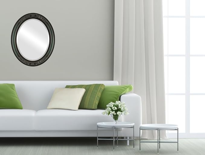 OVALCREST Oval Beveled Wall Mirror for Home Decor - Florence Style - Hunter Green - 20" x 16"
