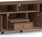 SIMPLIHOME Amherst 72-inch Wide Solid Wood TV Stand in Rustic Natural Aged Brown, Transitional-Style Media Console for Living Room with Cable Management and Adjustable Shelves, Fits 80" TVs