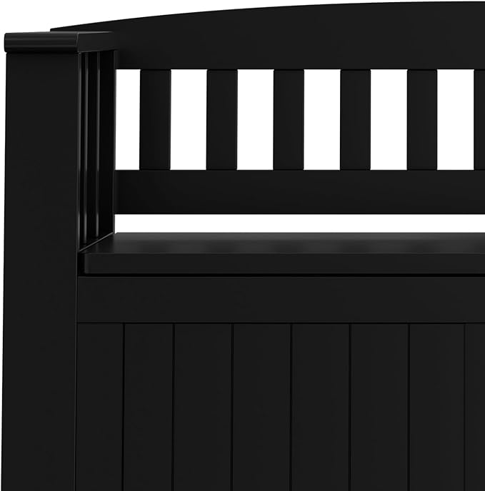 SIMPLIHOME Acadian Entryway Storage Bench - 36 inch Wide Solid Wood Small Hallway Seat in Black, Transitional Bench for Mudroom or Entryway with Lift-Up Lid, 2 Compartments and Slatted Backrest