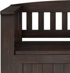 SIMPLIHOME Acadian Entryway Storage Bench - 36 inch Wide Solid Wood Small Hallway Seat in Brunette Brown, Transitional Bench for Mudroom with Lift-Up Lid, 2 Compartments and Slatted Backrest