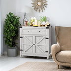 JUMMICO Coffee Bar Cabinet Farmhouse Kitchen Sideboard Buffet Cabinet with Drawer and Adjustable Shelf Barn Door Storage Cabinet for Kitchen, Dining Room, Bathroom, Entryway (Ash Grey)