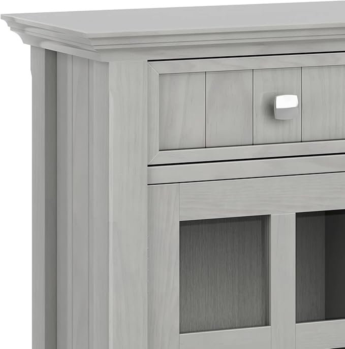 SIMPLIHOME Acadian SOLID WOOD 36 Inch Wide Rustic Entryway Hallway Storage Cabinet in Fog Grey, For the Living Room, Entryway and Family Room