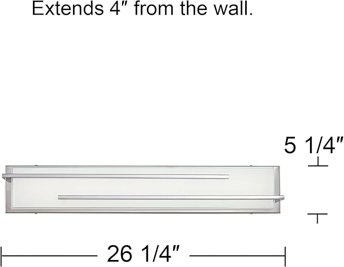 Possini Euro Design Jada Modern Wall Mount Light LED Chrome Silver Hardwired 26 1/4" Wide Light Bar Fixture Rectangular White Glass Shade for Bathroom Vanity Mirror House Home Room Decor