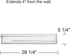 Possini Euro Design Jada Modern Wall Mount Light LED Chrome Silver Hardwired 26 1/4" Wide Light Bar Fixture Rectangular White Glass Shade for Bathroom Vanity Mirror House Home Room Decor