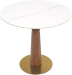 Sintered Stone Office Table - 33.5" Round Table for Small Offices (Light Brown Leg and White Top, 1 Table Only)