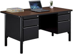 nbf signature series Stahl Double Pedestal Office Desk – Durable Gray Laminate Computer Desk with 4 Lockable Drawers – Modern Executive Desk with File Cabinet – 60" W x 30" D Office Work Desk