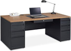 nbf signature series Carbon Steel Executive Desk 72" W x 30" D Planed Teak Ergonomic Computer Office Working PC Desk for Home and Office Use Stylish and Durable