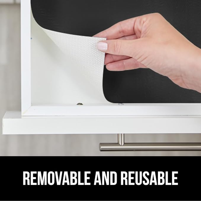 GORILLA GRIP DripGuard Shelf Liner, Non Adhesive Drawer and Kitchen Cabinet Protector, Slip Resistant BPA Free Smooth Surface Plastic Liners for Cabinets, Bathrooms, Closets, 17.5x240 Inch, Black