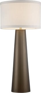 Possini Euro Design Karen Modern Table Lamp 36" Tall with USB Dimmer Dark Gold Glass Column Off White Fabric Drum Shade for Bedroom Living Room House Bedside Nightstand Home Office Entryway Family