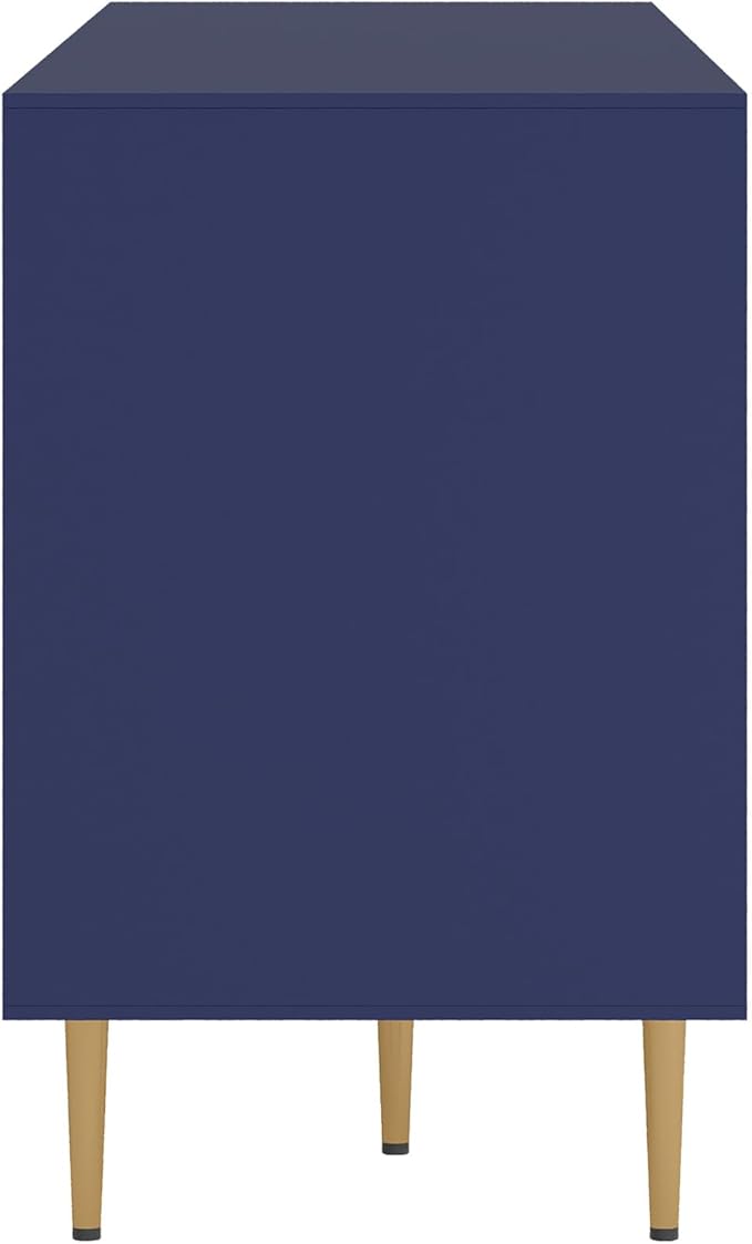 66" Modern TV Stand for TVs up to 75",TV Cabinet with Glass Door,Entertainment Center with Storage,Television Stands with Gold Legs,Media Console for Bedroom,Living Room,Blue