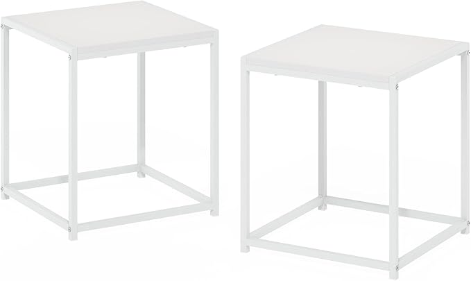 Furinno CAMNUS Side Table Set of 2, Metal Frame End Table, Night Stand, Bedside Table, for Living Room, Bedroom, Solid White