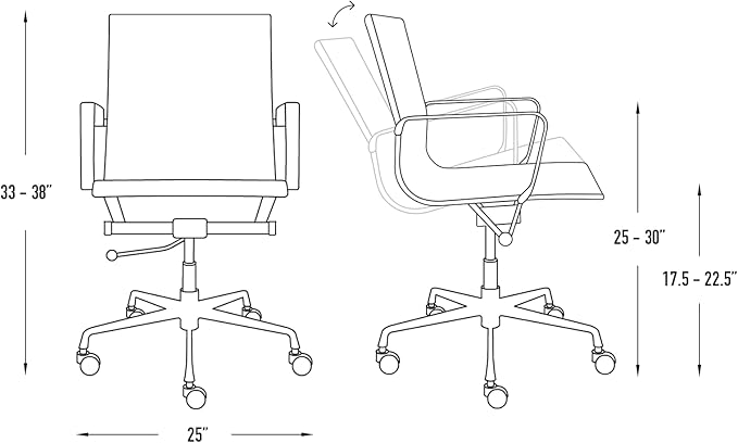 Laura Davidson Furniture SOHO II Ribbed Office Chair - Mid Back Desk Chair, Ergonomically Designed with Arm Rest & Swivel, Made of Faux Leather, Dark Brown, Computer Chair