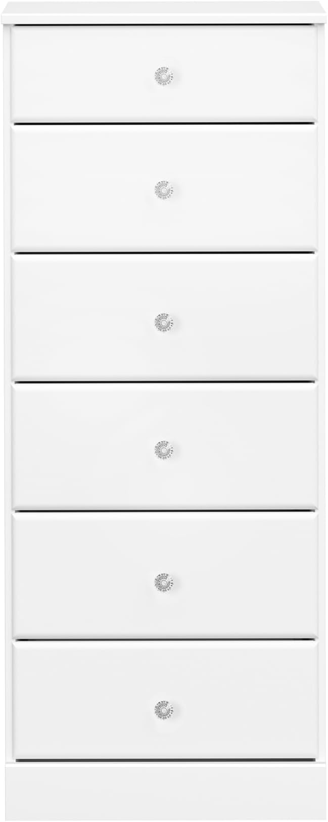 Prepac Astrid Simplistic 6-Drawer Tall Dresser for Bedroom, Functional Chest of Drawers with Acrylic Knobs, 16.5"D x 19.75"W x 50"H, Crystal White