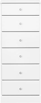 Prepac Astrid Simplistic 6-Drawer Tall Dresser for Bedroom, Functional Chest of Drawers with Acrylic Knobs, 16.5"D x 19.75"W x 50"H, Crystal White
