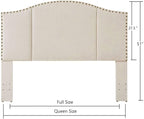 24KF Middle Century Linen Upholstered Tufted Queen Size Headboard with Antique Brass Nails Queen/Full headboard -Ivory