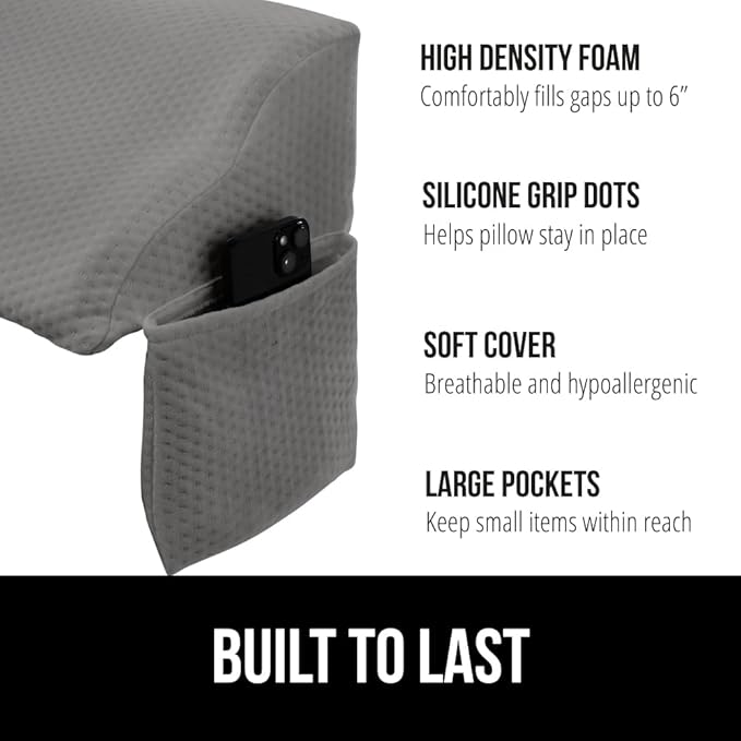 GORILLA GRIP Patent Pending King Bed Wedge Pillow Headboard Gap Filler, US Designed, Comfortable Supportive High Density Foam Pillows, Stay in Place Gripping Dots, Wedges Between Mattress, Soft Gray