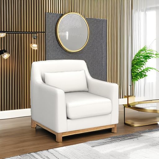 VANOMi Extra Deep Accent Chair, Fabric Upholstered Comfy Reading Armchair for Living Room, Bedroom Single Seat Sofa Chair with Wood Base, Lamb Fabric