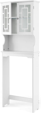 BestComfort Over The Toilet Storage Cabinet, Home Bathroom Space Saver Organizer Above Toilet, Double Doors and Adjustable Shelf, Wooden Freestanding Toilet Storage Rack Unit, 67 in H (White)