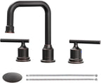 WOWOW Oil Rubbed Bronze Bathroom Faucet Widespread Bathroom Sink Faucet 3 Holes Vanity Faucet 2 Handle Basin Tap with Drain and Suplly Lines Retro
