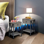 VECELO End Tables, Modern Nightstand with Drawer & Shelf, Night Stand for Bedroom Living Room,Industrial Metal Frame