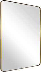 ANDY STAR Gold Bathroom Mirror for Wall, 20x28” Brushed Brass Metal Rounded Corner Rectangle Mirror, Wall Mirror in Stainless Steel Metal Frame, 1" Deep Set Design Hangs Horizontal Or Vertical