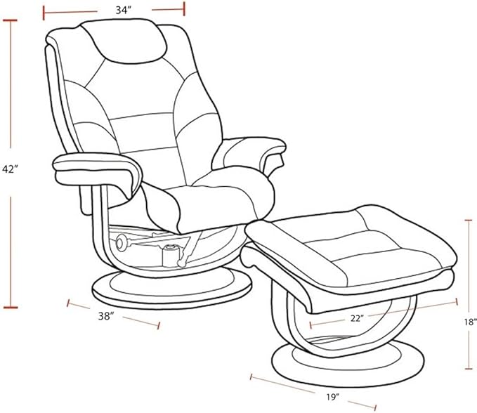 Pemberly Row Leather Swivel Recliner with Ottoman in Brown, Manual Recliner Chair for Living Room Comfort