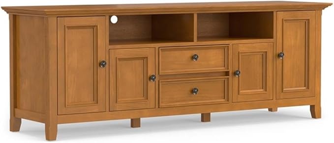 SIMPLIHOME Amherst 72-inch Wide Solid Wood TV Stand in Light Golden Brown, Transitional-Style Media Console for Living Room with Cable Management and Adjustable Shelves, Fits 80" TVs