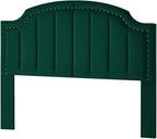 24KF Velvet Fabric Upholstered Queen/Full Headboard with Nail Trims,Modern Vertical Channel Design with Curved Headboard, 6052-Q-Jade
