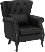 Mid Century Modern Accent Chair Upholstered Armchair Comfy Velvet Fabric Single Sofa with Tufted Wingback for Small Spaces Bedroom Living Room, Black