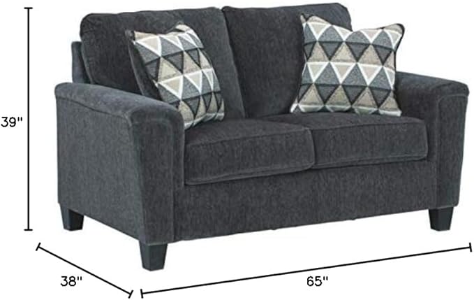 Signature Design by Ashley Abinger Chenille Contemporary Loveseat with 2 Accent Pillows, Dark Gray