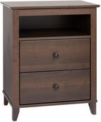 Prepac Yaletown Traditional 2-Drawer Tall Nightstand Side Table, Bedside Table with 2 Drawers and Open Shelf 16" D x 23" W x 28" H, Espresso, EDNH-1202-1
