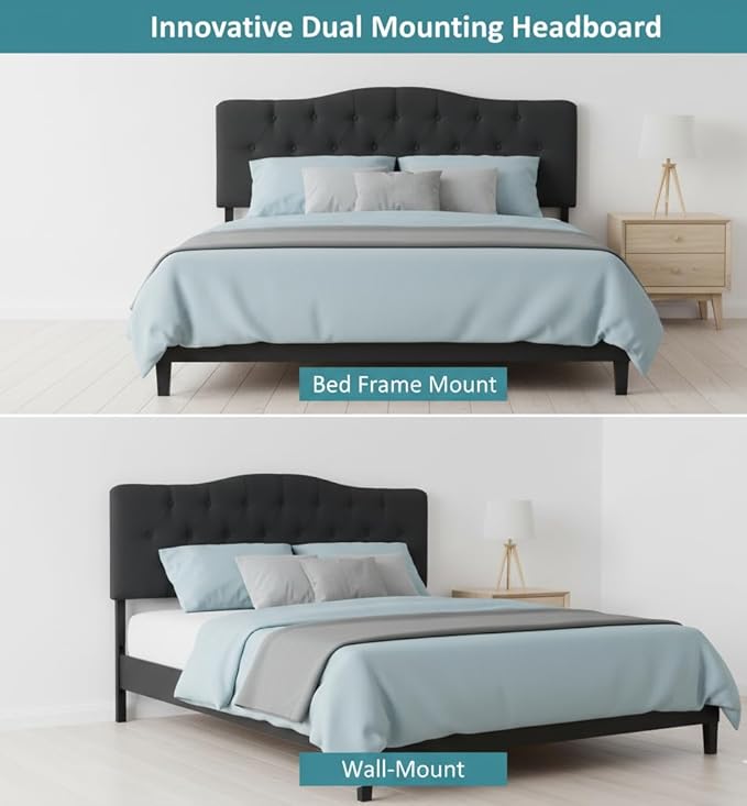 Naomi Home Cassandra Queen Tufted Headboard, Upholstered in Durable Linen Fabric – Premium Foam Cushioning, Adjustable Height, Floating Wall or Bed Frame Mount, Compatible with Adjustable Beds