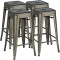 Yaheetech 30 Inch Metal Bar Stools Set of 4, Bar Height Backless Bartools, Industrial Stackable Bar Chairs with Footrest for Kitchen/Dining Room/Bistro/Patio, Gun Metal